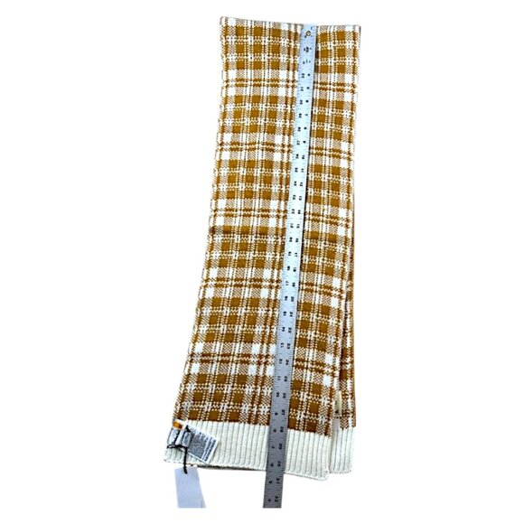 Timberland Plaid Knit Scarf Tan Beige White Acrylic Warm Winter Unisex Fashion - Picture 6 of 9